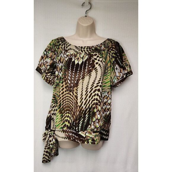 SERENADE Womens Black/Brown Poly 3/4 Sleeved Tiger Lace Blouse Size Large - Picture 2 of 6